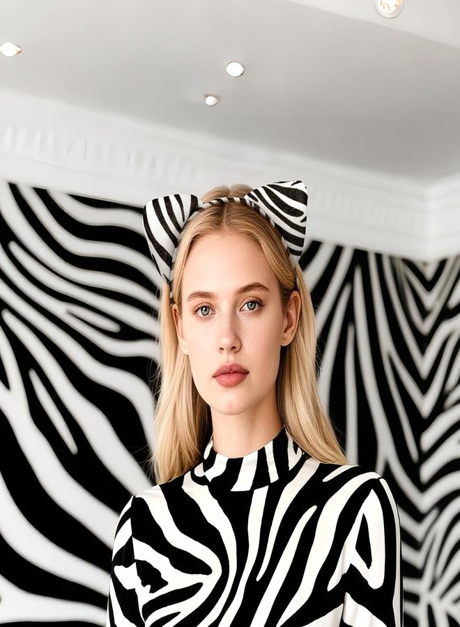 AIDVPOD Zebra Headband Cat Ears Hair Band Cute Animal Hair Accessories for Women Halloween Party Headwear - Image 2